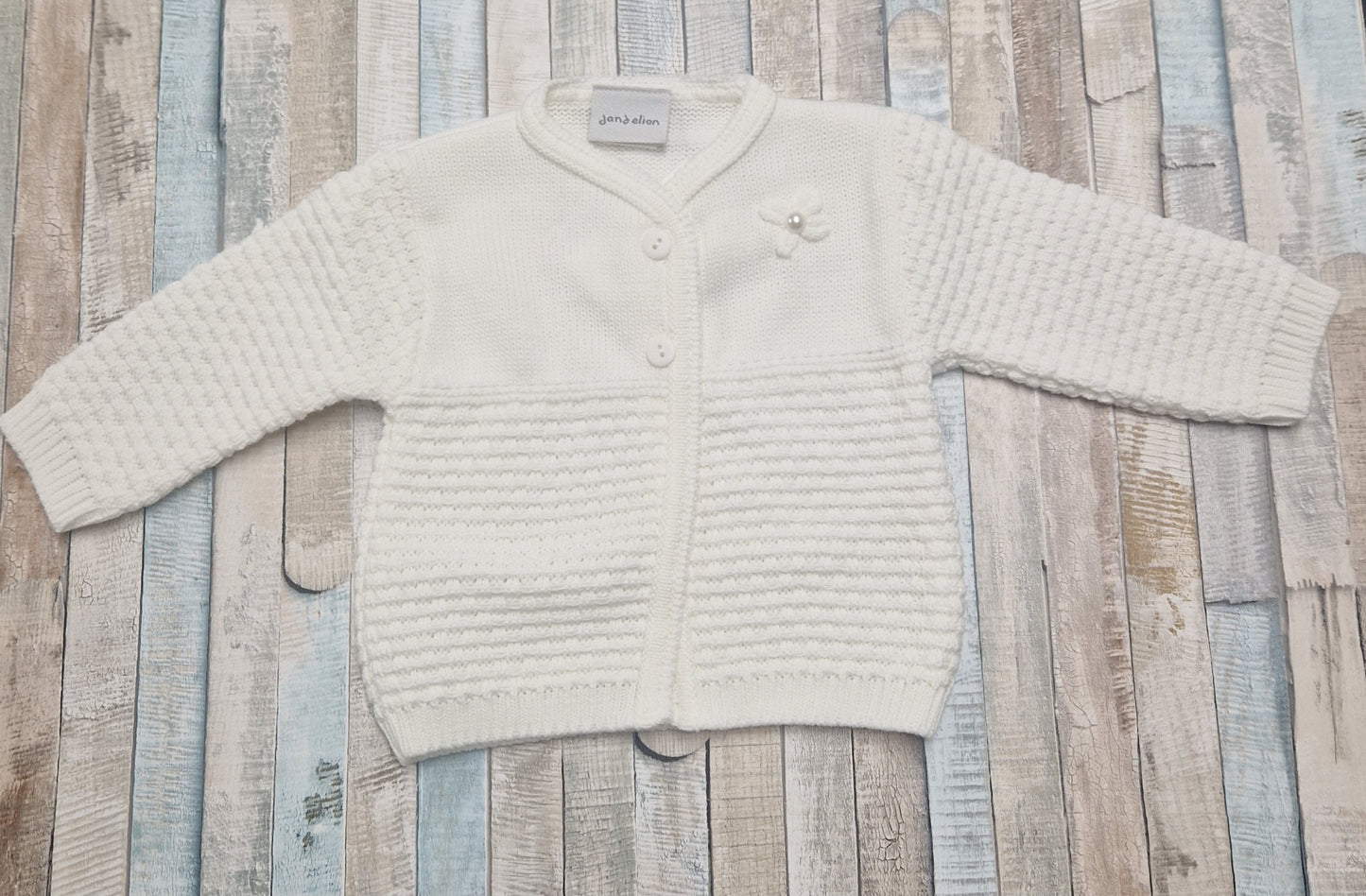 Personalised Baby Girls White Pearl Flower Matinee Cardigan