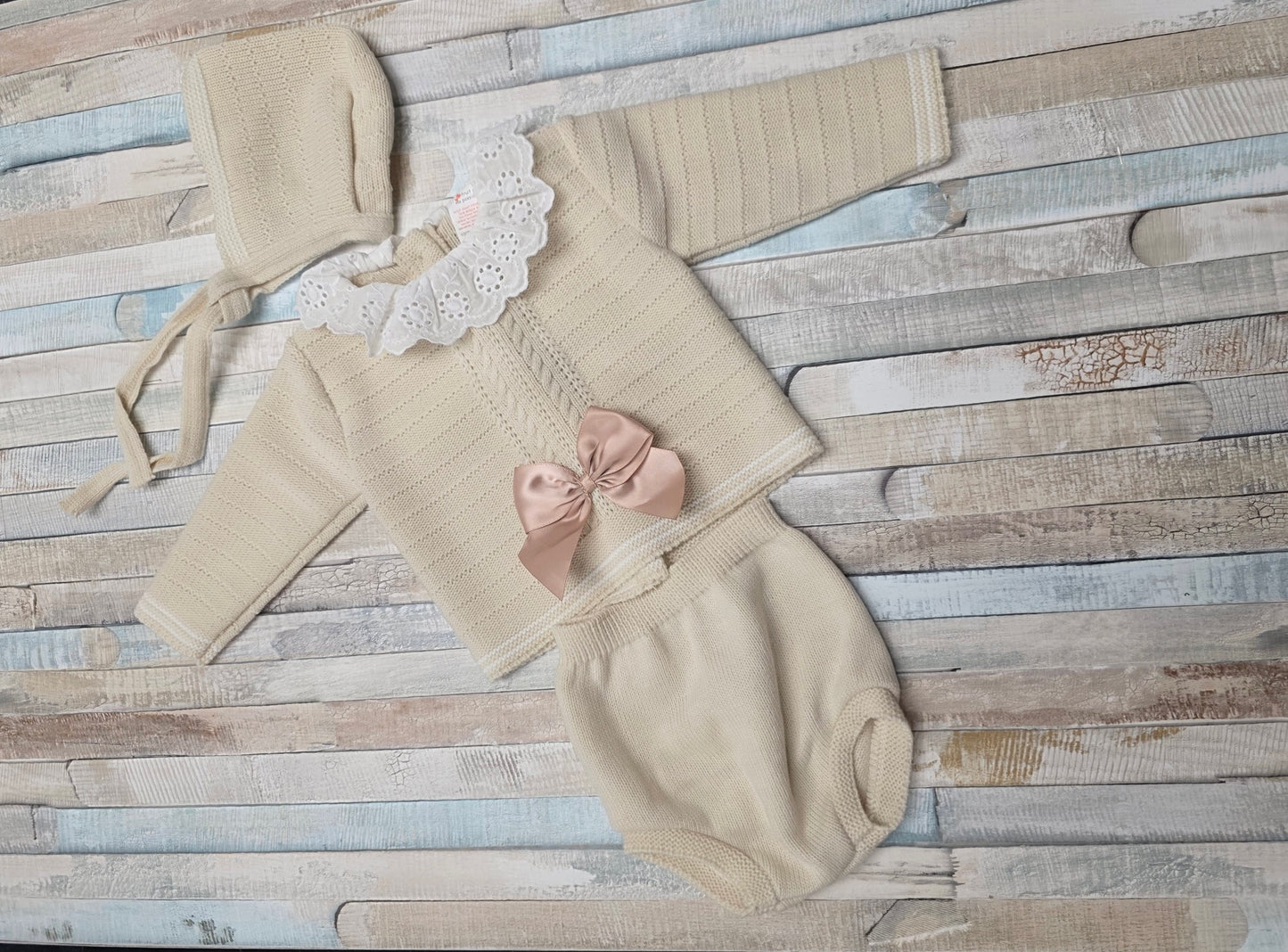 Baby Girls Knitted Beige 3 Piece Set
