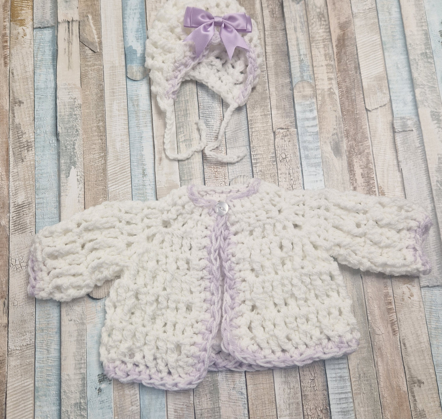 Baby Girls Hand Crochet Cardigan And Bonnet