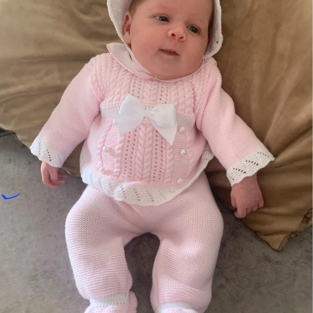 Baby Girls Pink & White 3 Piece Angel Top & Leggings Set