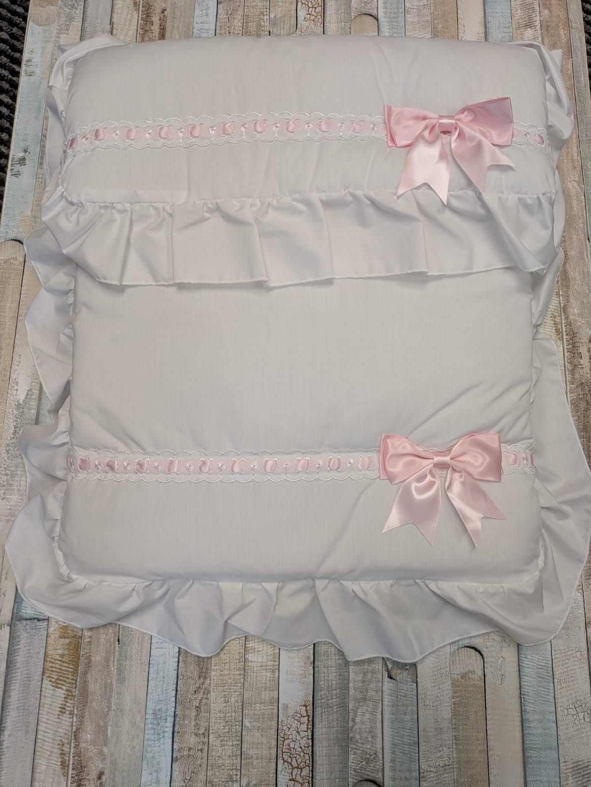 Baby Girls White Frill Footmuff/ Cosytoes With Pink Satin Side Bow