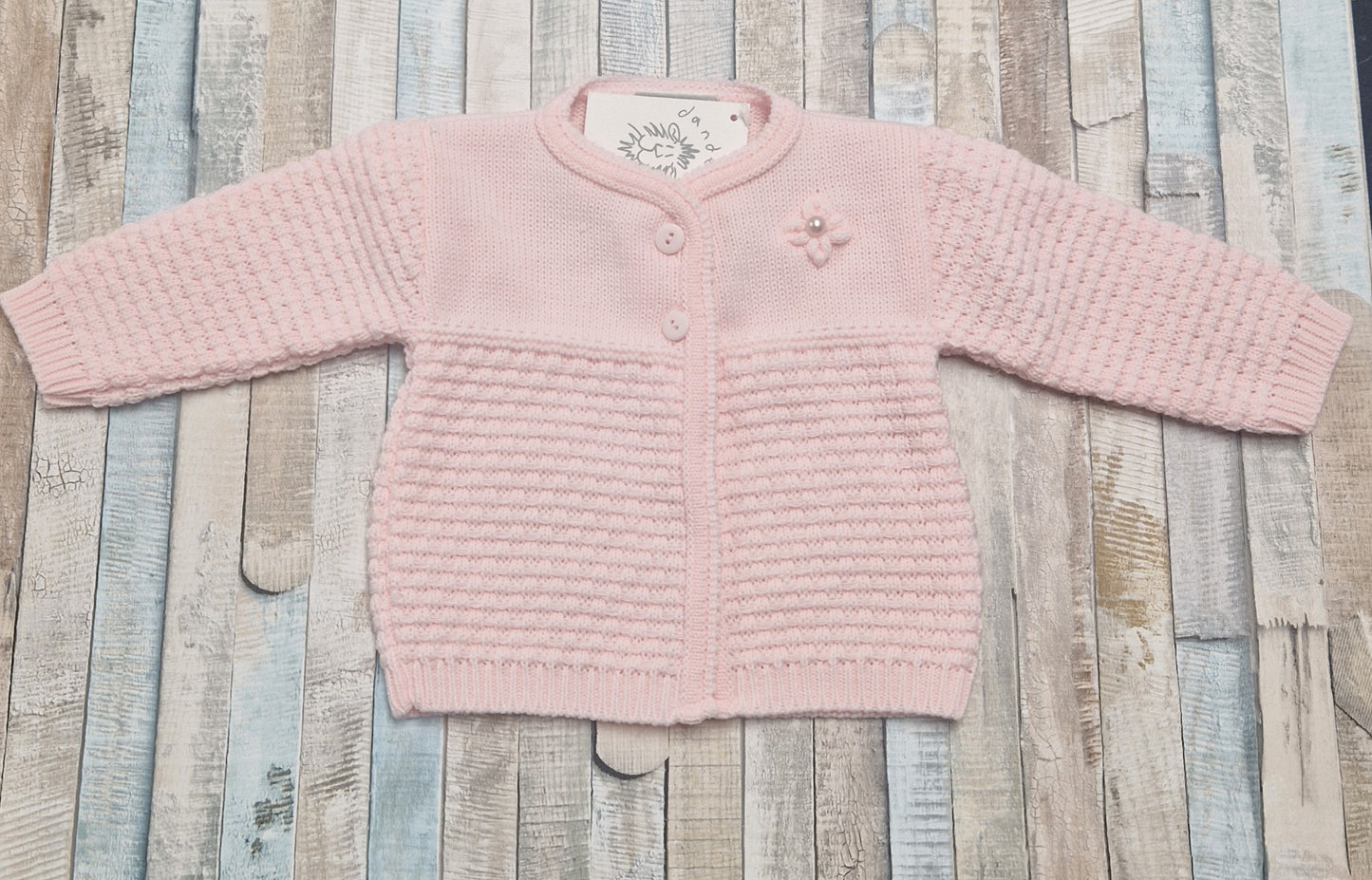 Personalised Baby Girls Pink Pearl Flower Matinee Cardigan