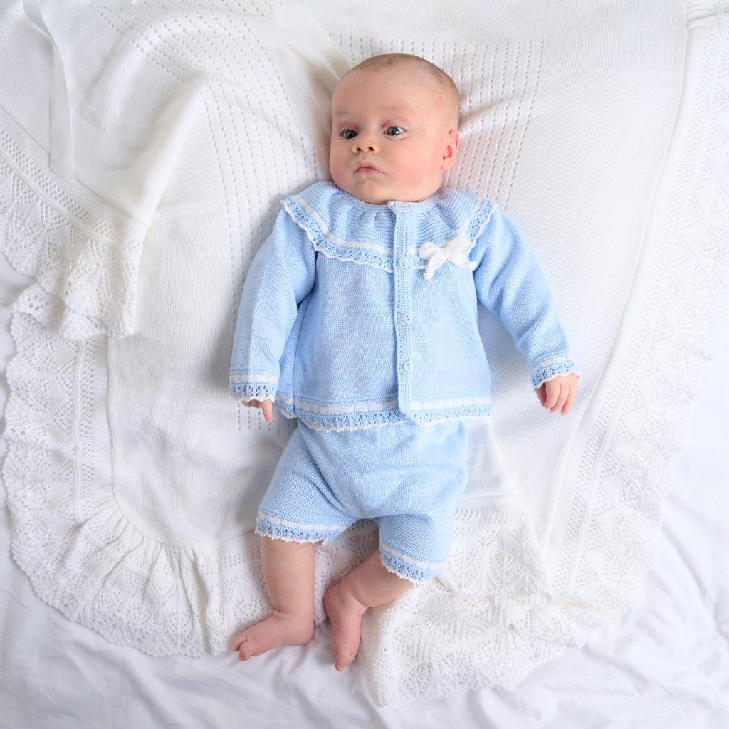Nana's Special Buys Blue And White Cardigan And Short Set