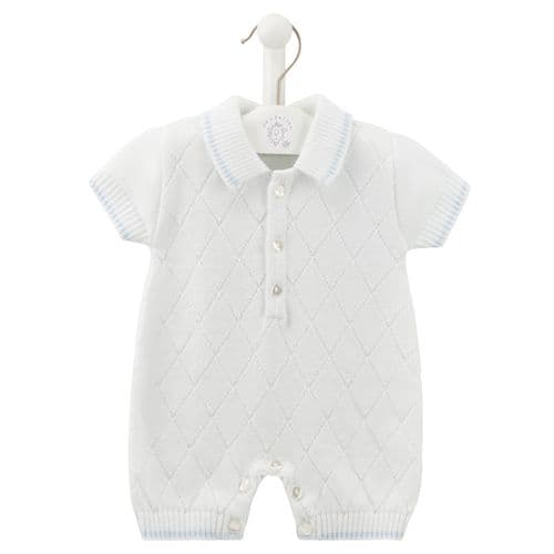 Baby boys White and Blue Diamond Design Romper