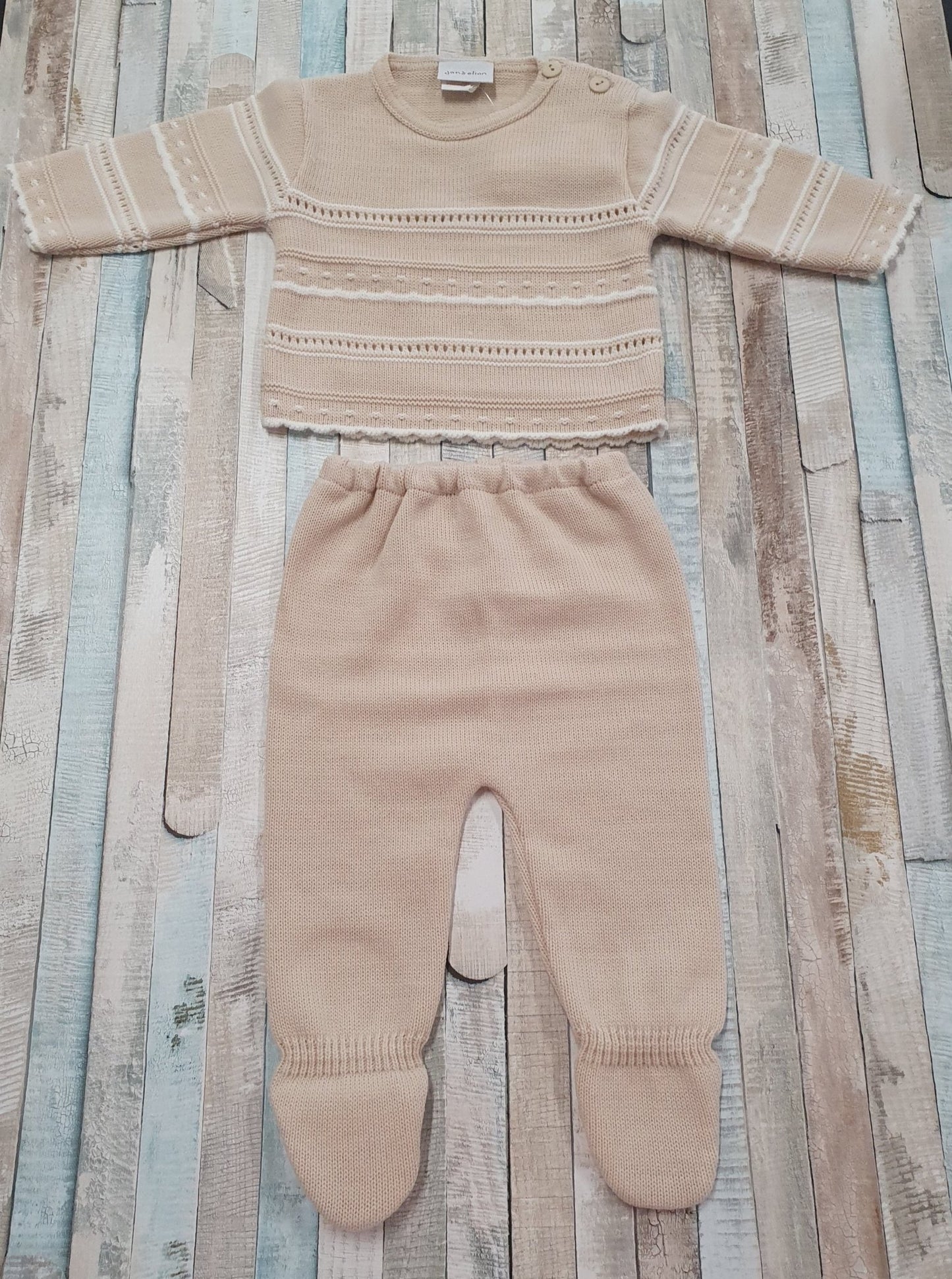 Baby Beige & White Knitted Pointelle Two Piece Set - Nana B Baby & Childrenswear Boutique