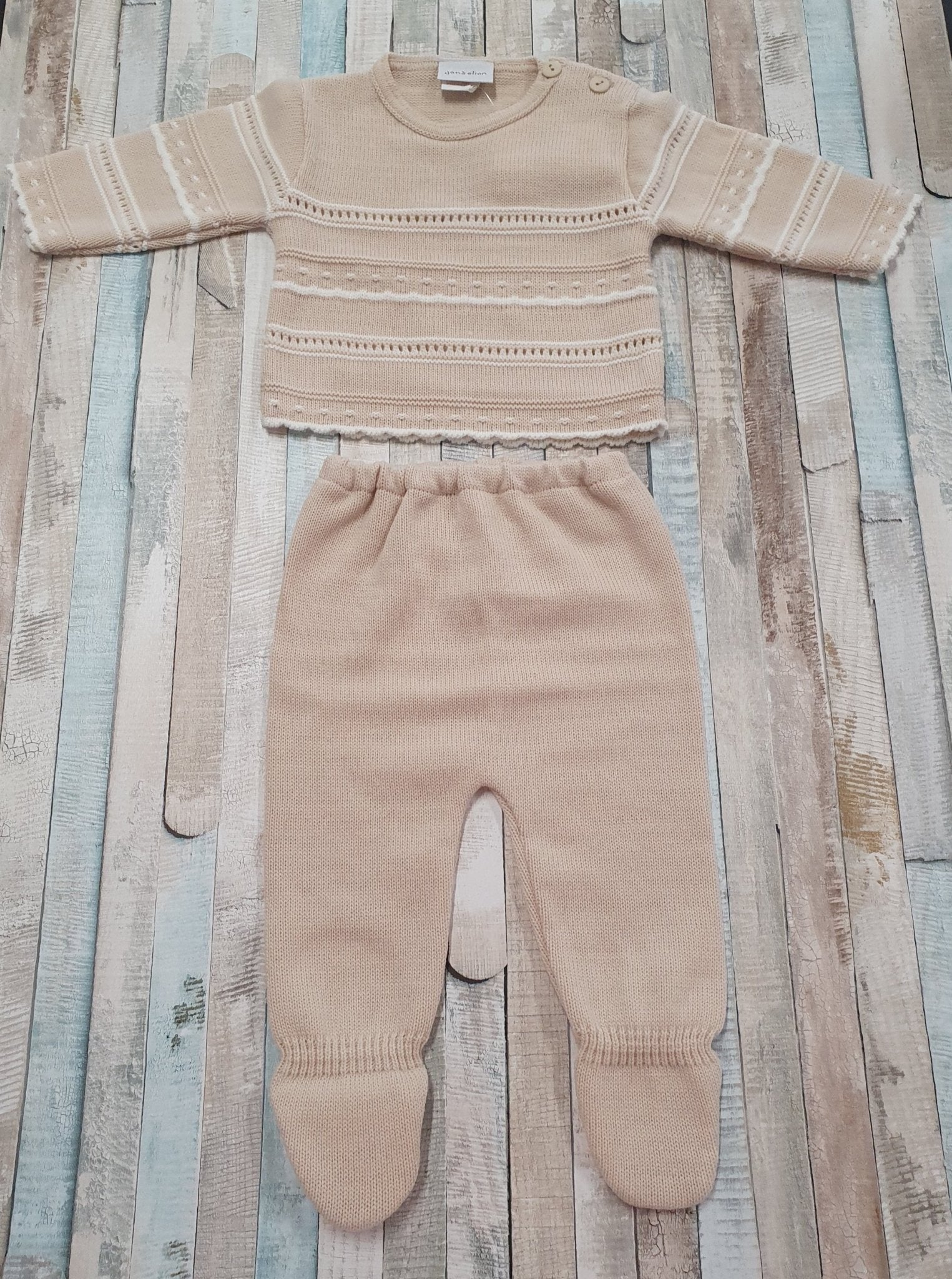 Baby Beige & White Knitted Pointelle Two Piece Set - Nana B Baby & Childrenswear Boutique