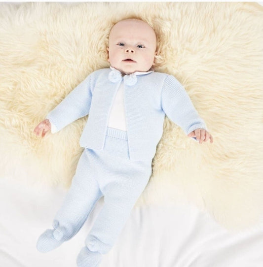 Baby Boys Blue Knitted Pom Pom Set - Nana B Baby & Childrenswear Boutique