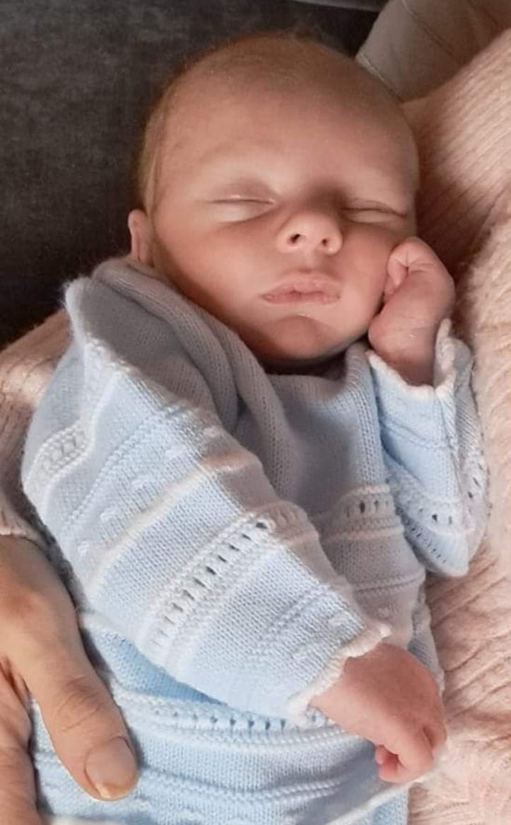 Baby Boys Blue & White Knitted Pointelle Two Piece Set - Nana B Baby & Childrenswear Boutique