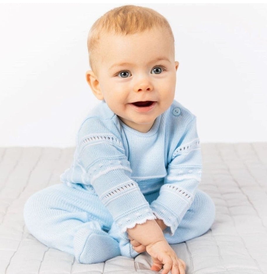 Baby Boys Blue & White Knitted Pointelle Two Piece Set - Nana B Baby & Childrenswear Boutique