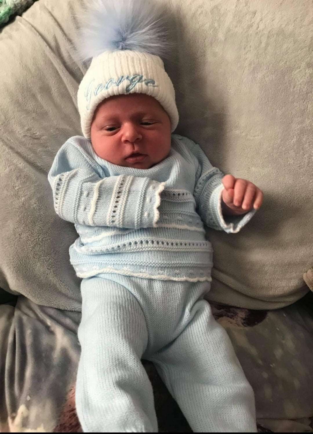 Baby Boys Blue & White Knitted Pointelle Two Piece Set - Nana B Baby & Childrenswear Boutique