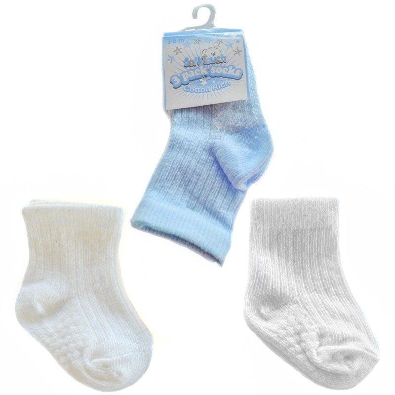Baby Boys Blue & White Pack Of 3 Ribbed Ankle Socks - Nana B Baby & Childrenswear Boutique