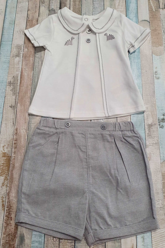 Baby Boys Grey & White Dinosaur Short Set - Nana B Baby & Childrenswear Boutique