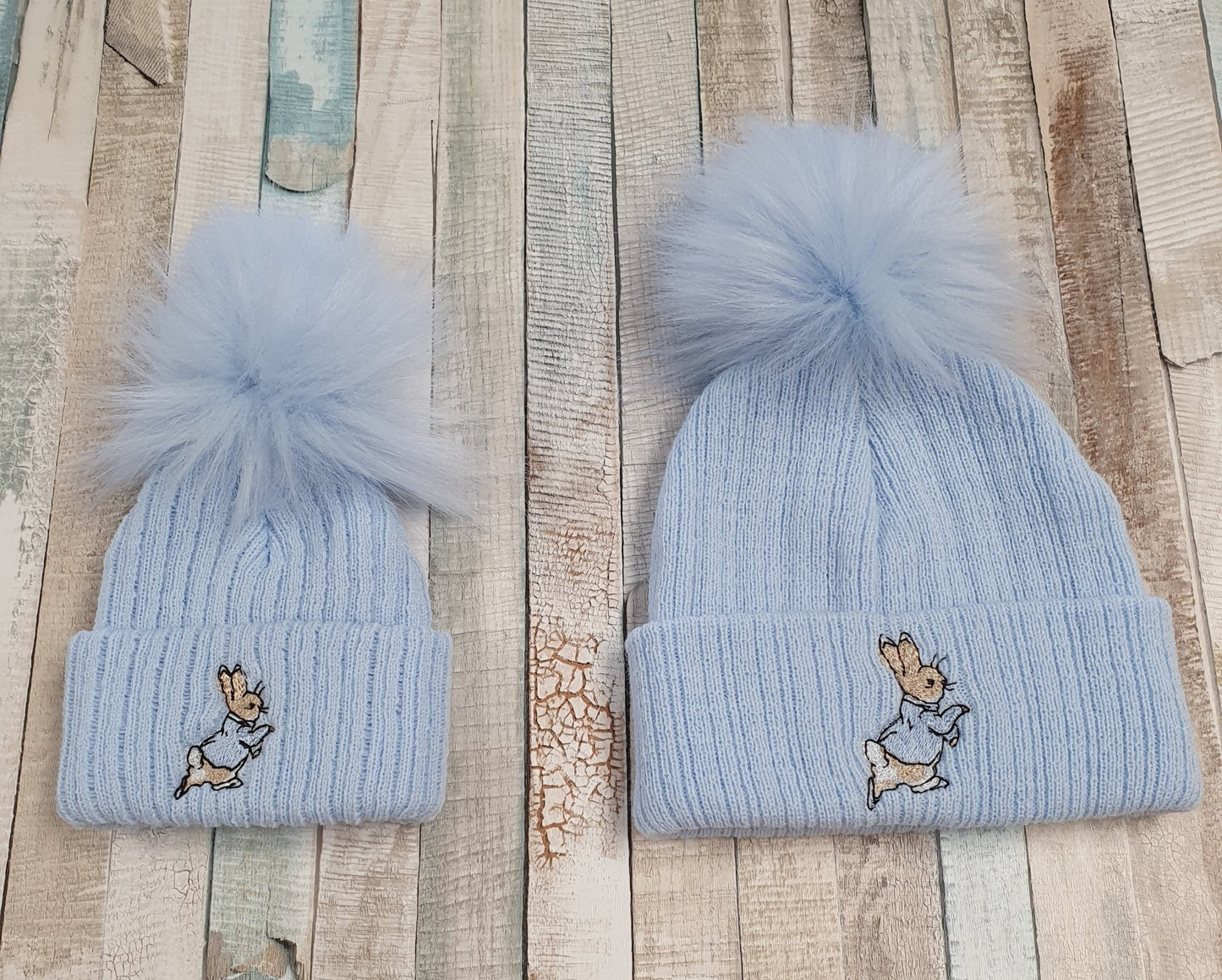Baby Boys Knitted Blue Rabbit Fluffy Single Pom Hat - Nana B Baby & Childrenswear Boutique
