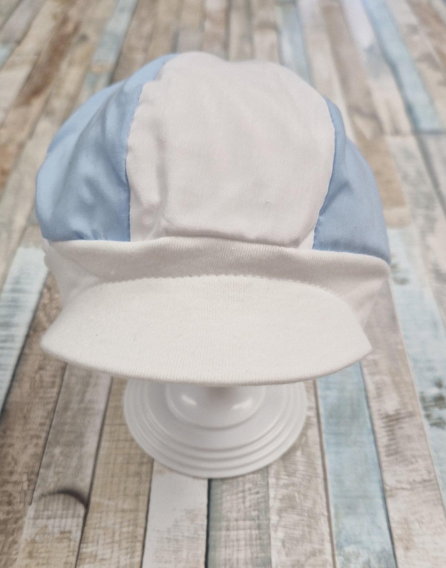 Baby Boys White And Blue Baker Boy Cap - Nana B Baby & Childrenswear Boutique