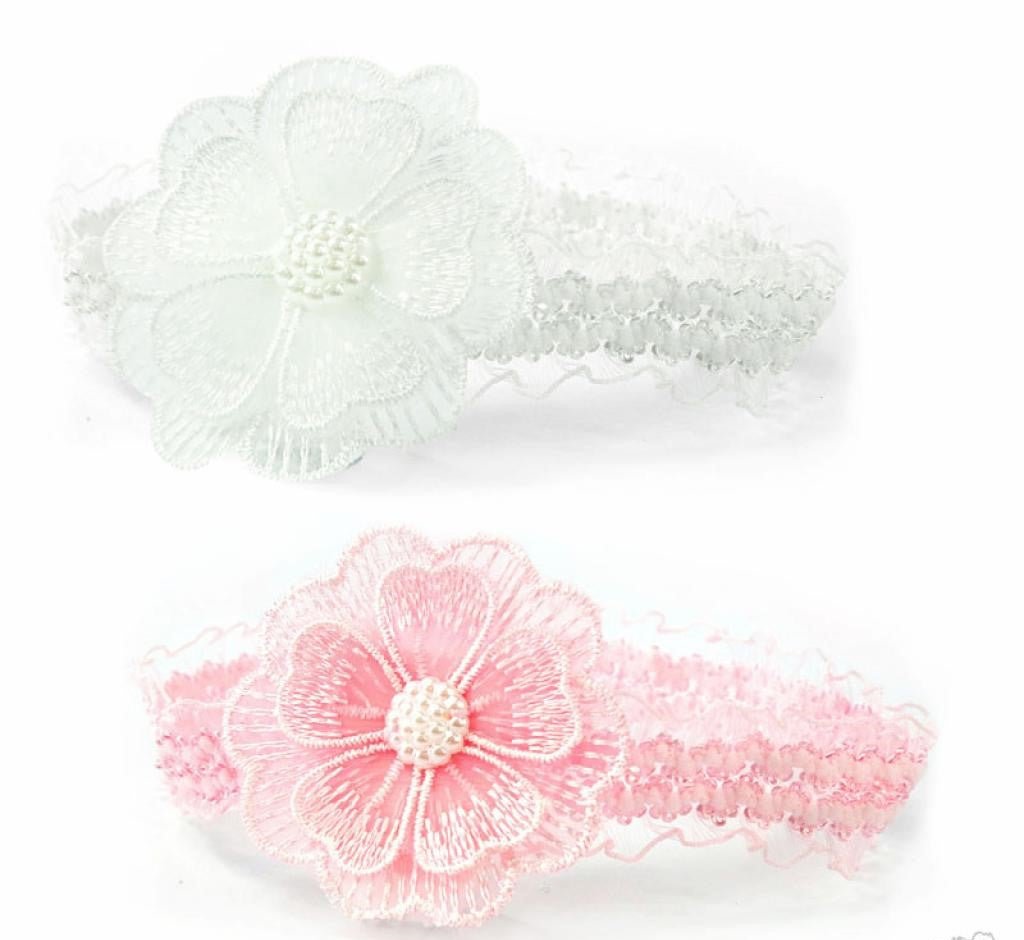 Baby Girls Lace Flower And Pearl Headband - Nana B Baby & Childrenswear Boutique