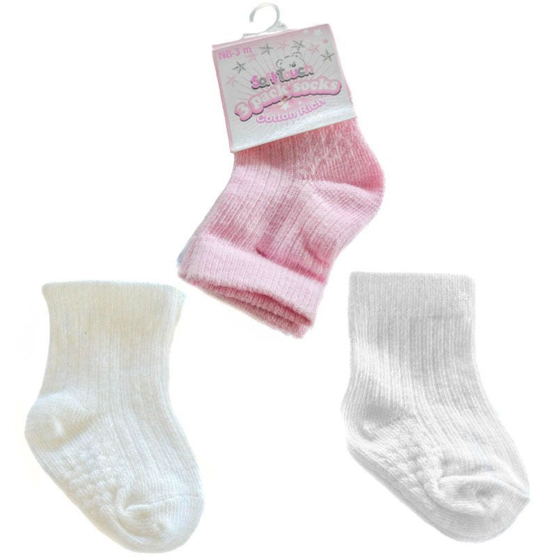 Baby Girls Pink & White Pack Of 3 Ribbed Ankle Socks - Nana B Baby & Childrenswear Boutique