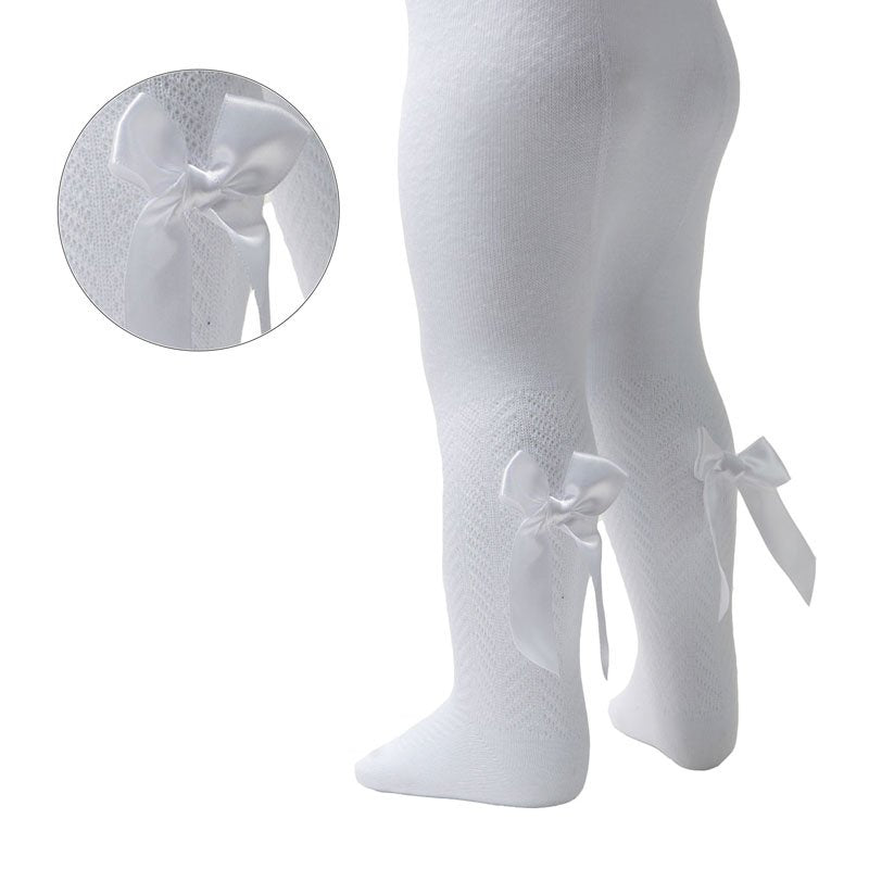 Baby Girls White Chevron Bow Tights - Nana B Baby & Childrenswear Boutique