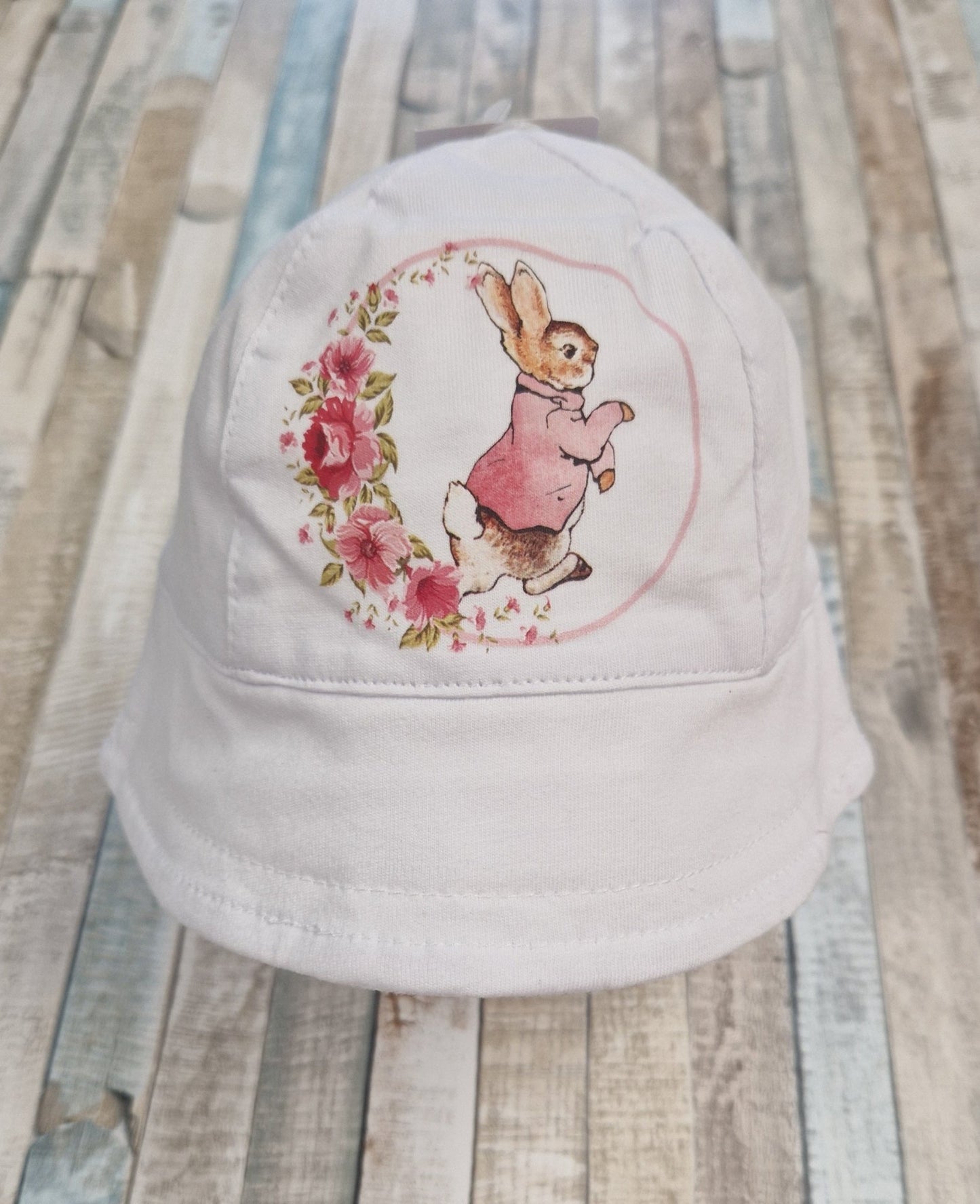 Baby Girls White Sunhat With Printed Pink Rabbit Design - Nana B Baby & Childrenswear Boutique