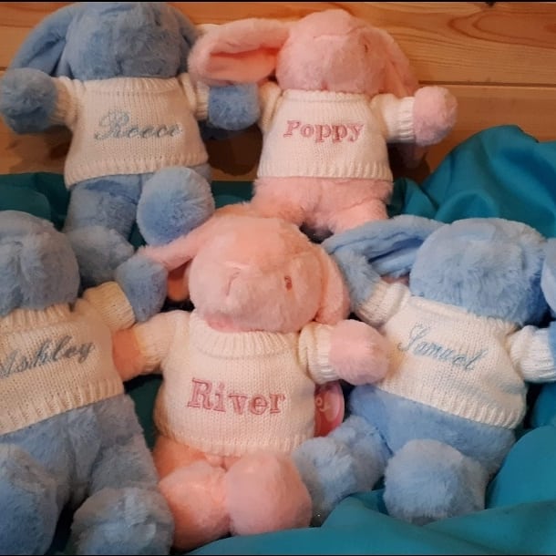 Blue Bunny With Personalised Jumper - Nana B Baby & Childrenswear Boutique