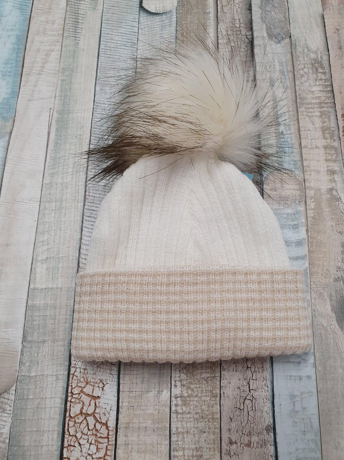 First Size Ribbed Fluffy Faux Fur Baby Pom Pom Hat - Nana B Baby & Childrenswear Boutique
