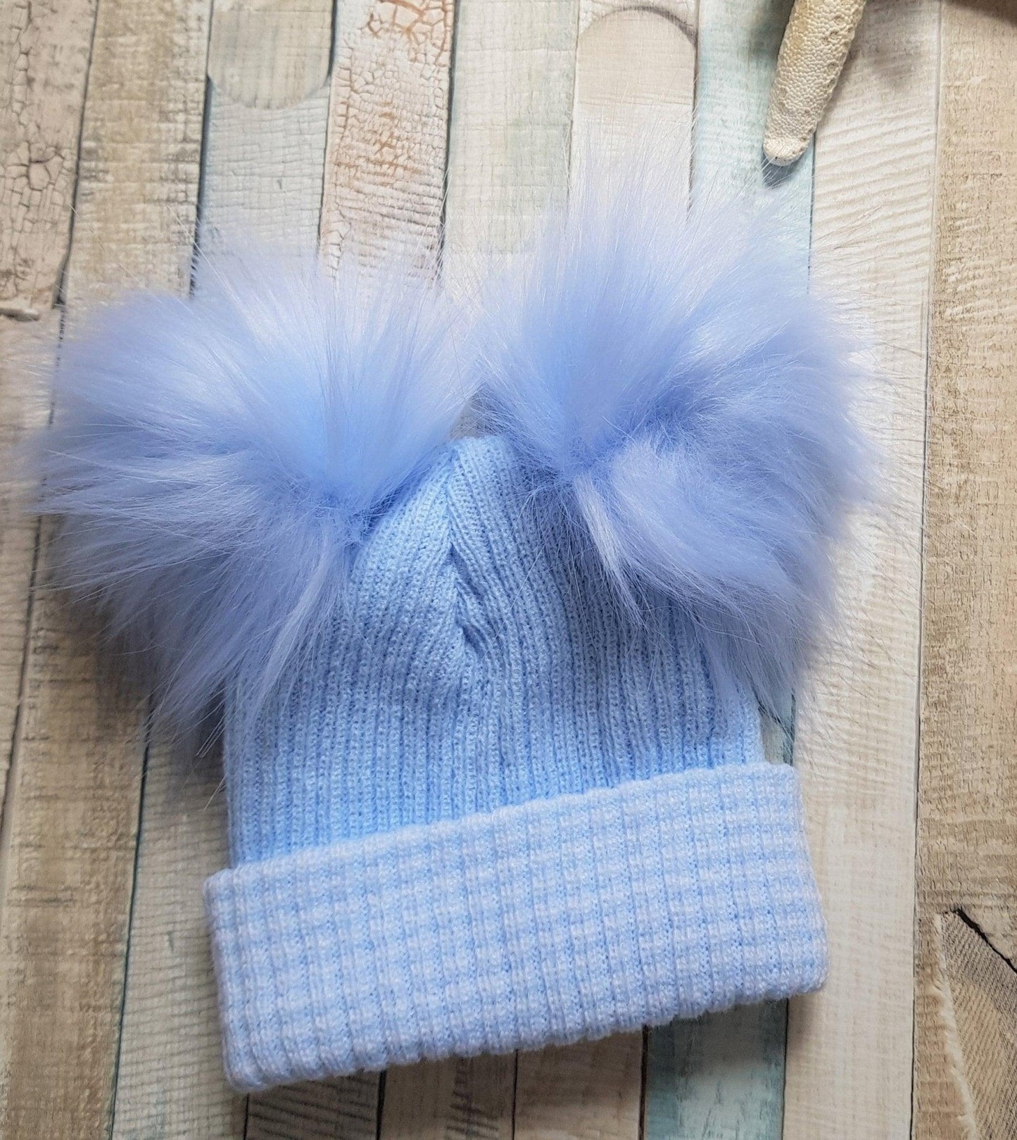 First Size Ribbed Knitted Double Faux Fluffy Fur Baby Pom Pom Hat - Nana B Baby & Childrenswear Boutique