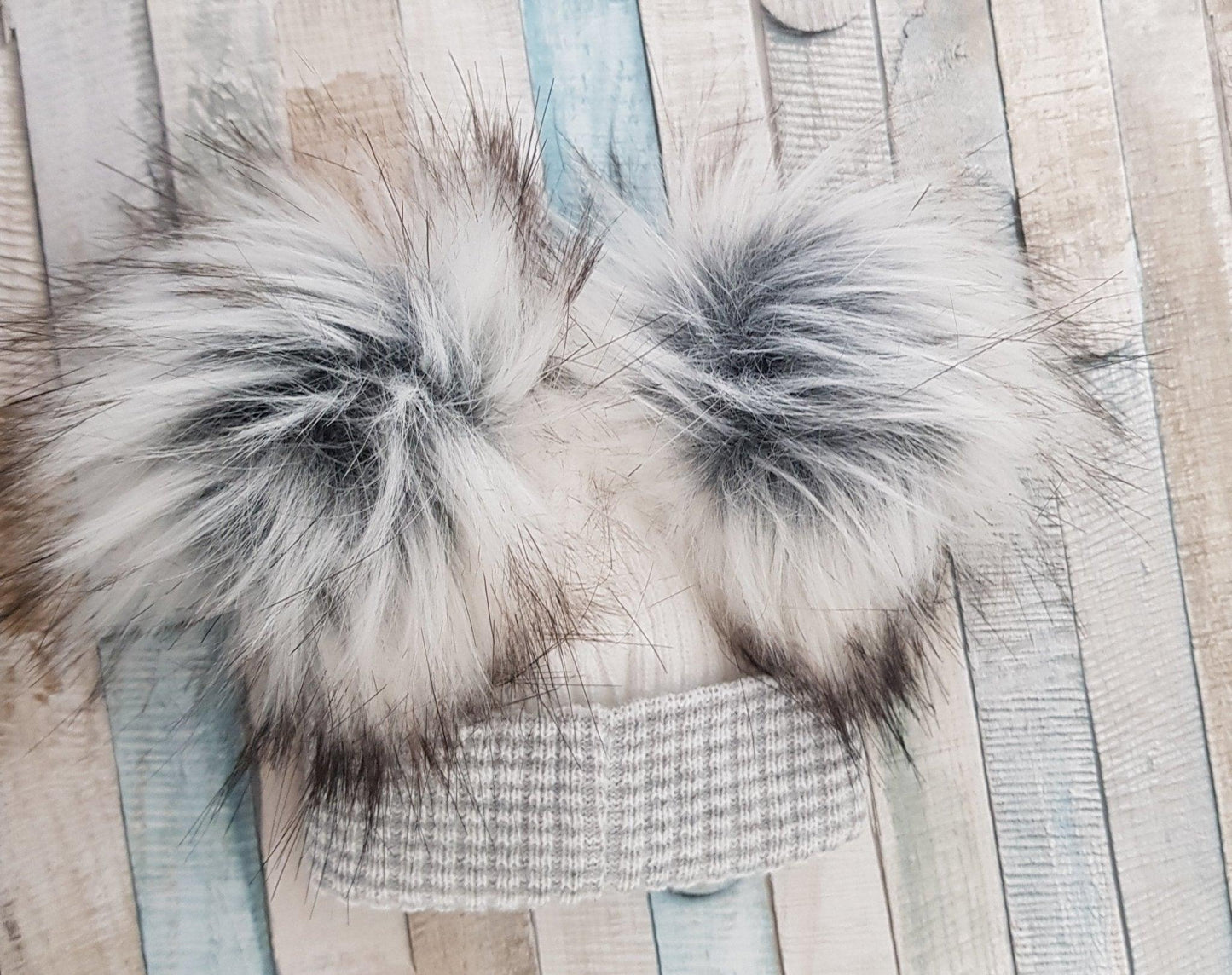 First Size Ribbed Knitted Double Faux Fluffy Fur Baby Pom Pom Hat - Nana B Baby & Childrenswear Boutique