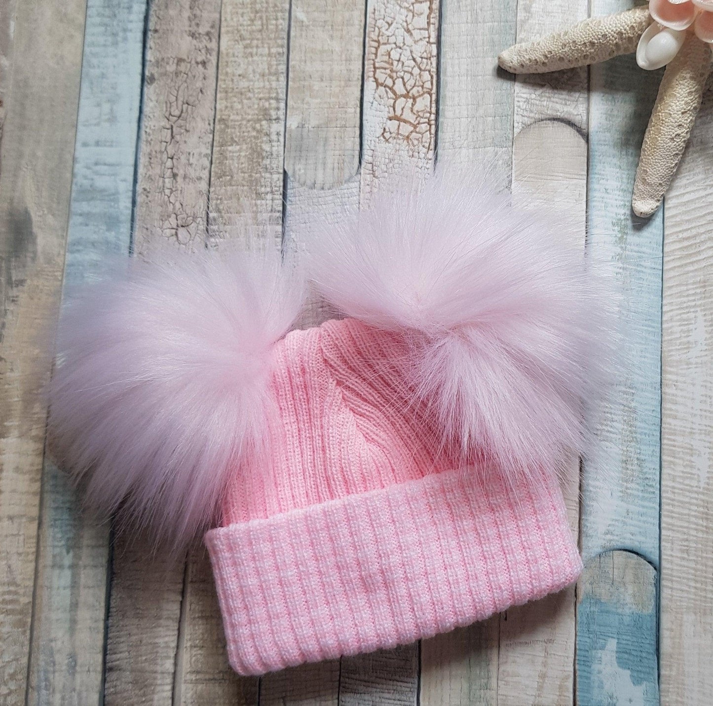 First Size Ribbed Knitted Double Faux Fluffy Fur Baby Pom Pom Hat - Nana B Baby & Childrenswear Boutique