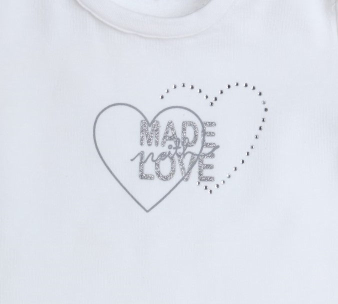 Girls Super Soft White "Made With Love" T Shirt - Nana B Baby & Childrenswear Boutique