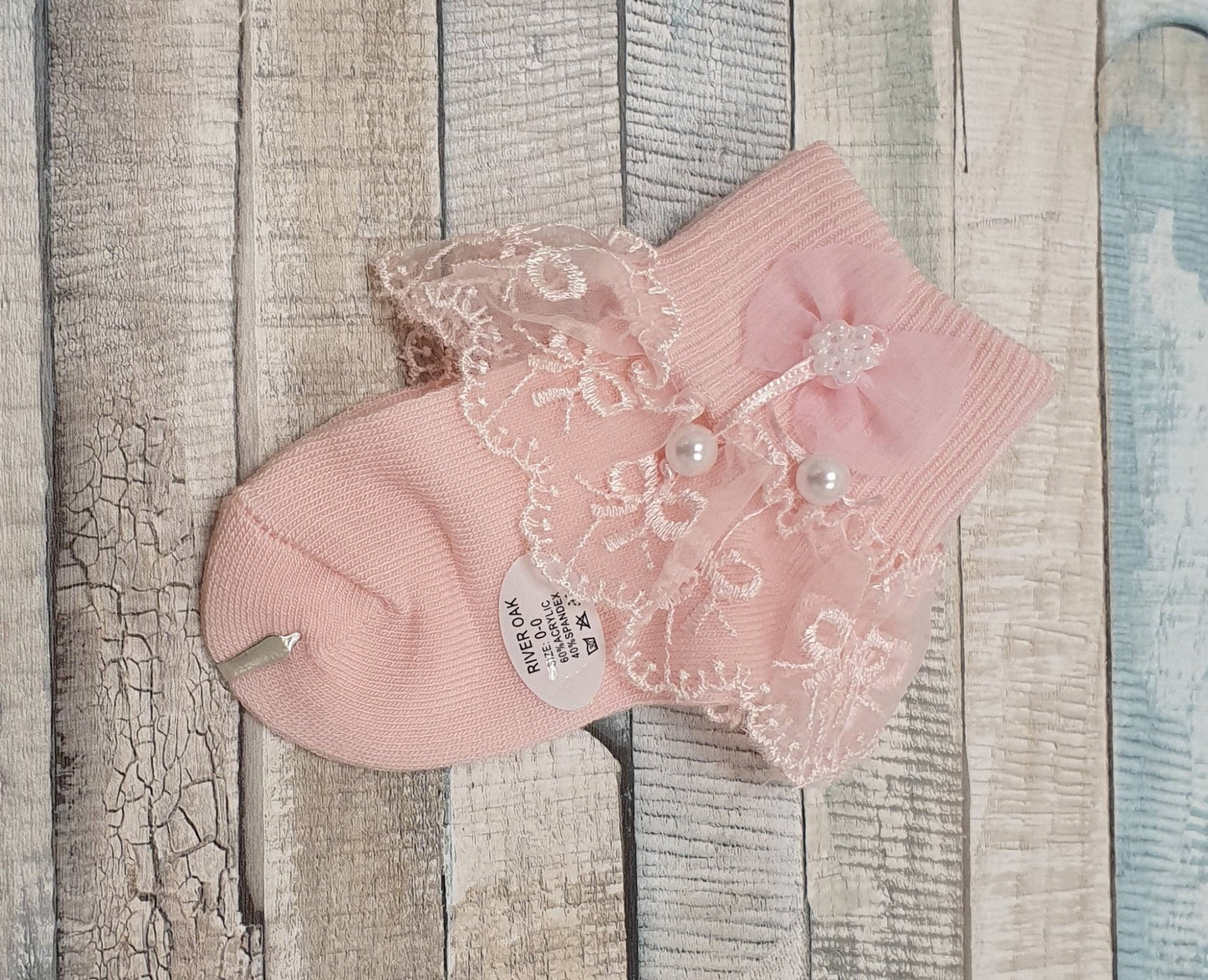 Lace Trim Sock With Pearls - Nana B Baby & Childrenswear Boutique