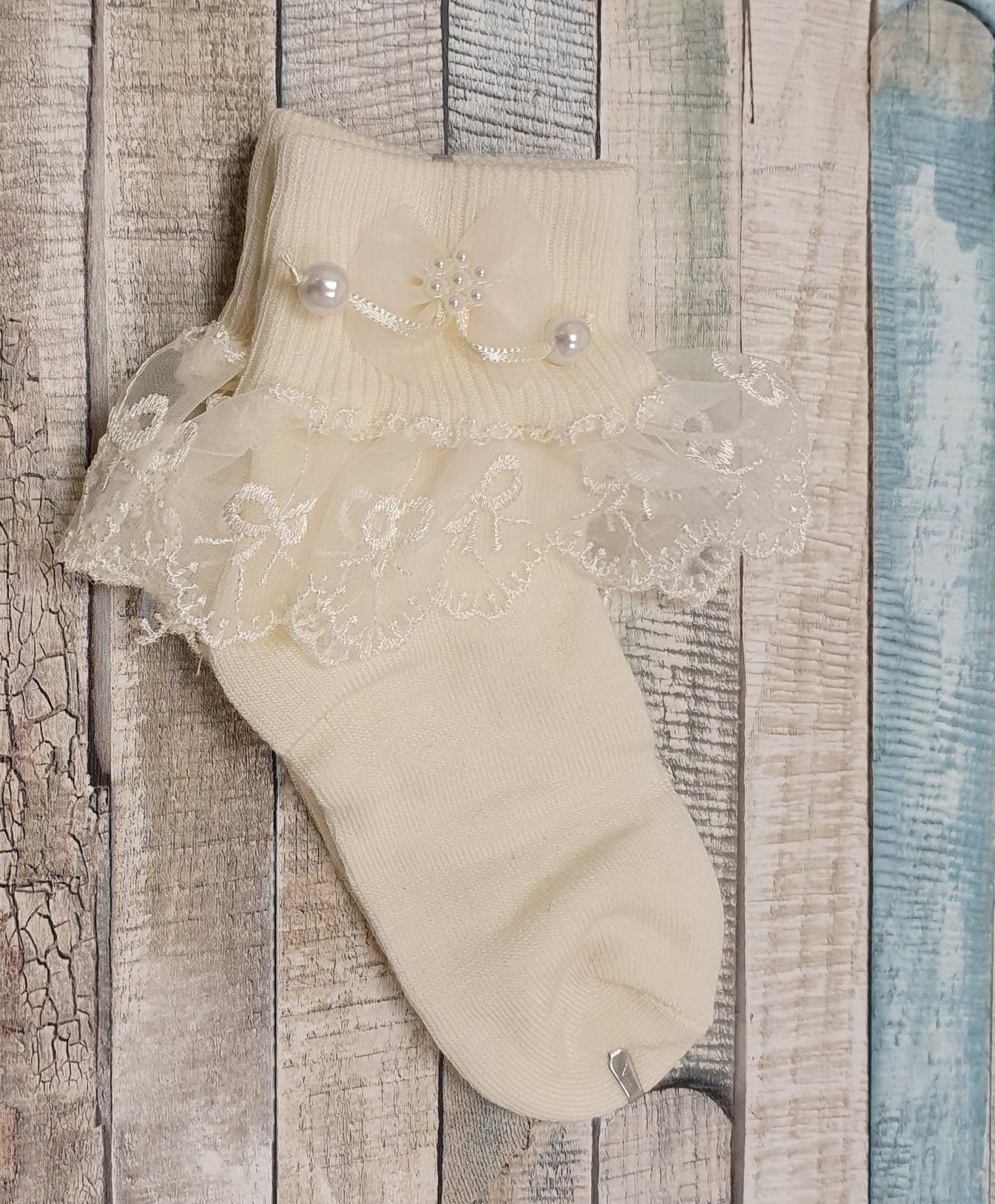 Lace Trim Sock With Pearls - Nana B Baby & Childrenswear Boutique
