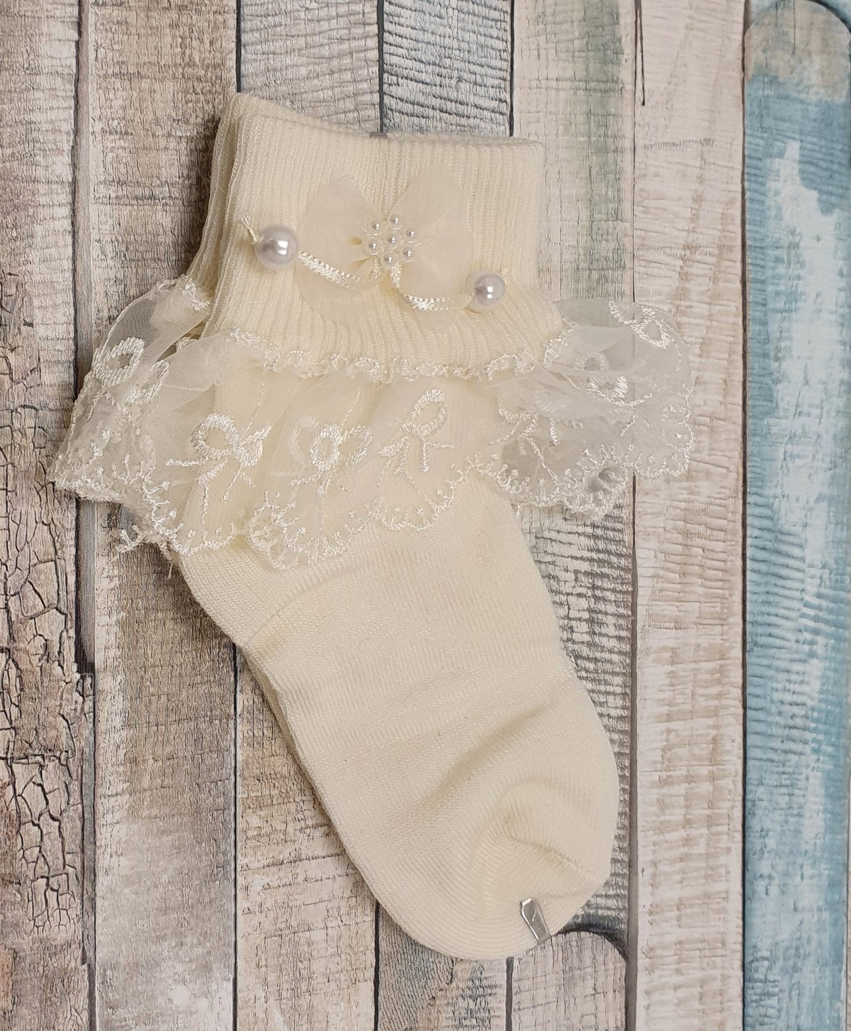 Lace Trim Sock With Pearls - Nana B Baby & Childrenswear Boutique