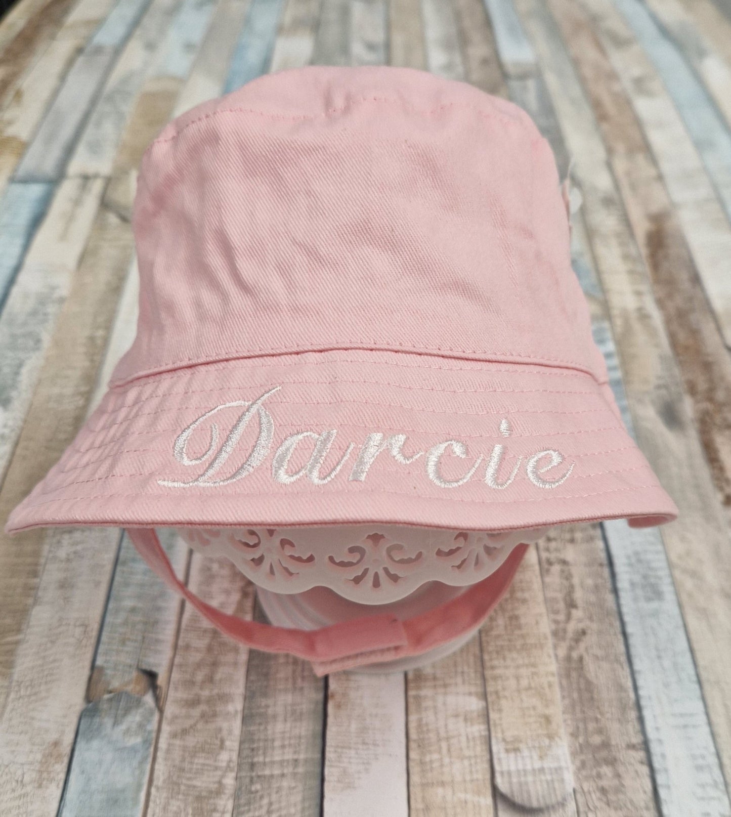 Personalised Baby Girls Pink Bucket Hat With Chin Strap - Nana B Baby & Childrenswear Boutique