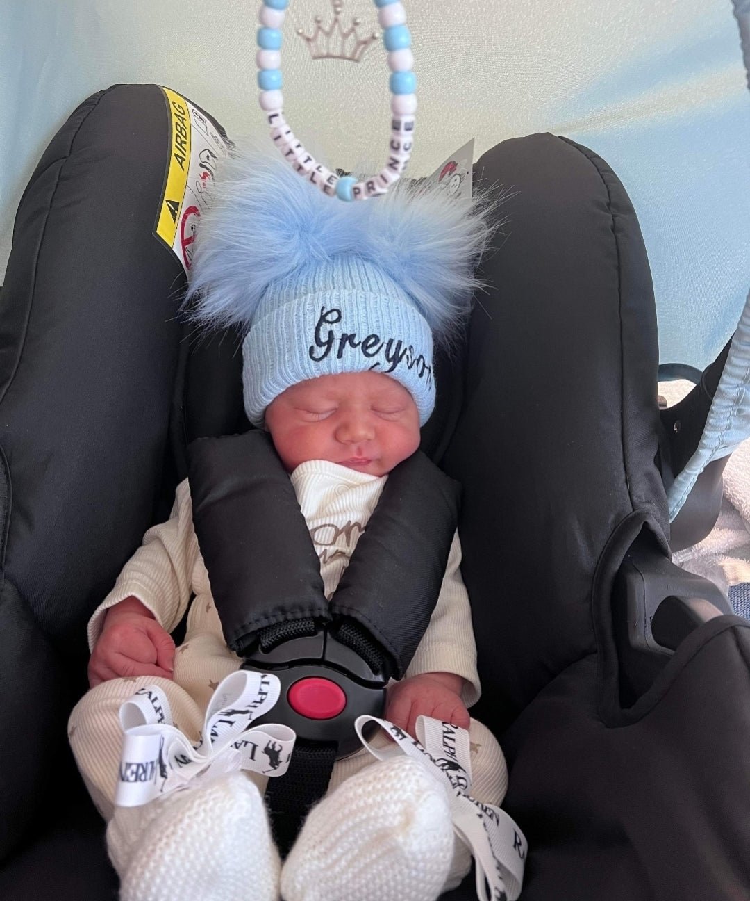 Personalised Blue Knitted Double Blue Fluffy Faux Fur Pom Hat - Nana B Baby & Childrenswear Boutique