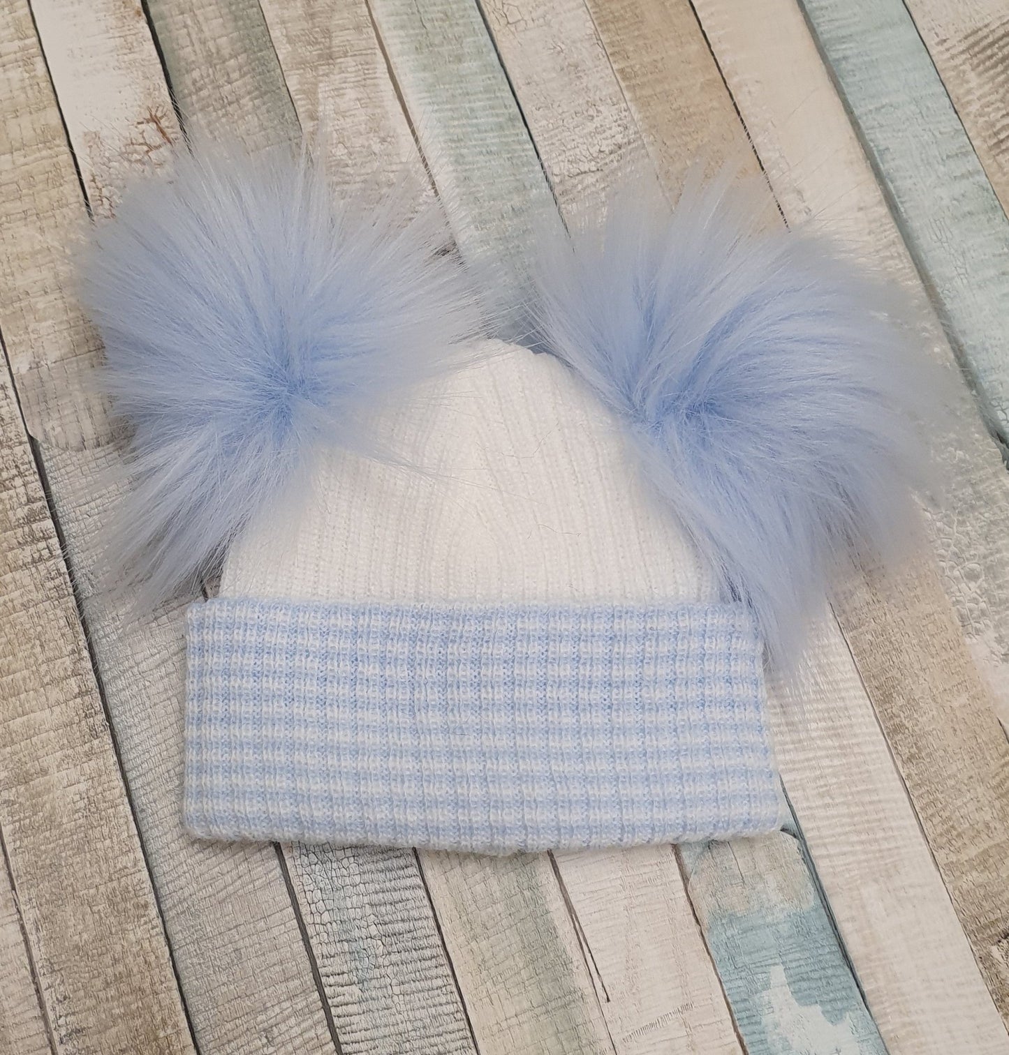 Personalised First Size Ribbed Double Fluffy Faux Fur Pom Hats - Nana B Baby & Childrenswear Boutique