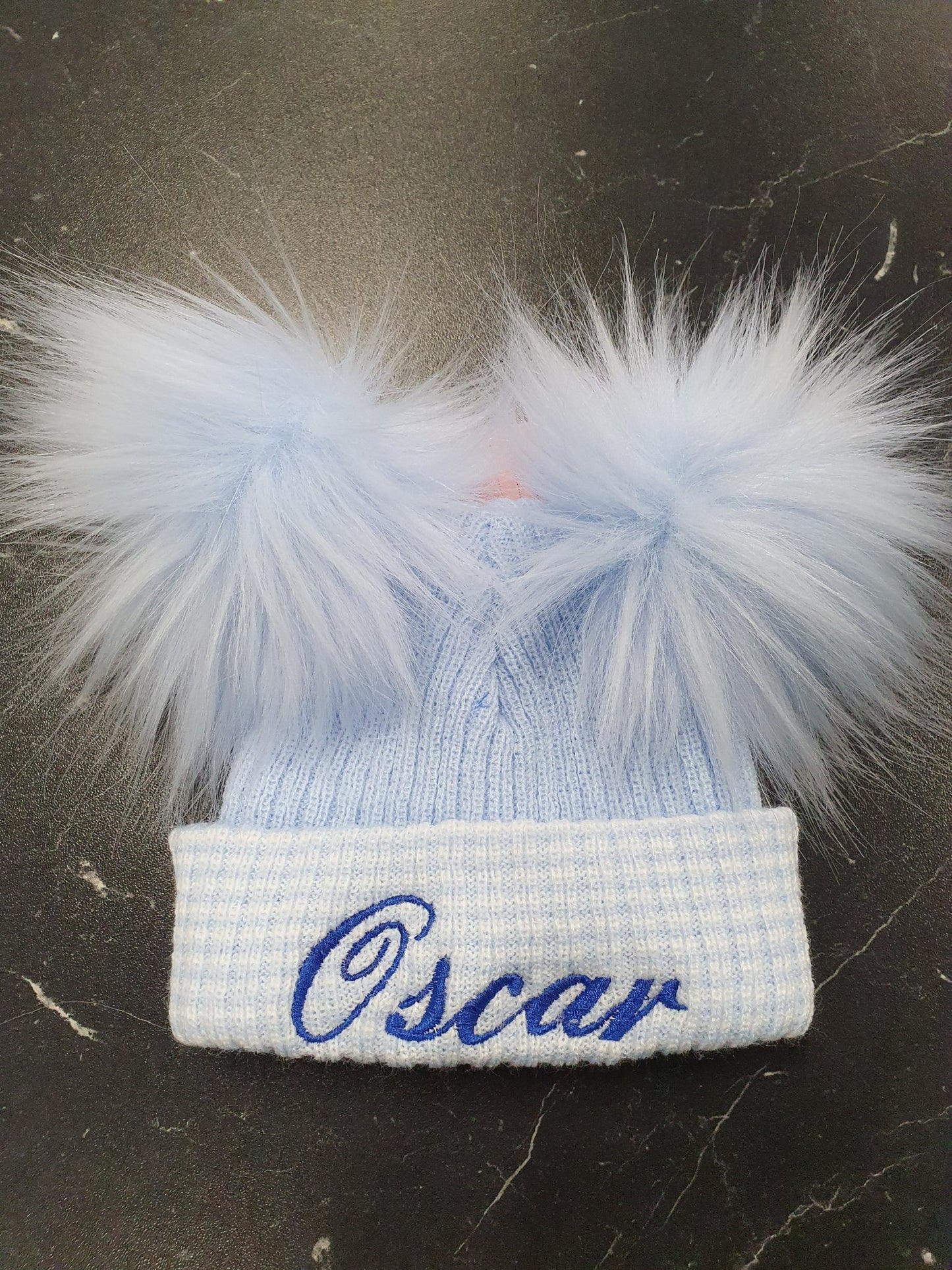 Personalised First Size Ribbed Double Fluffy Faux Fur Pom Hats - Nana B Baby & Childrenswear Boutique