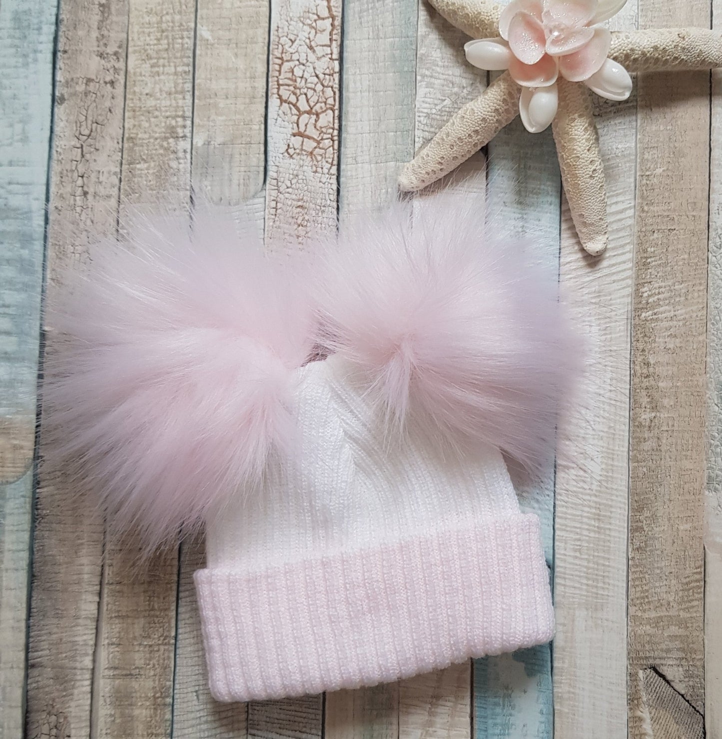 Personalised First Size Ribbed Double Fluffy Faux Fur Pom Hats - Nana B Baby & Childrenswear Boutique
