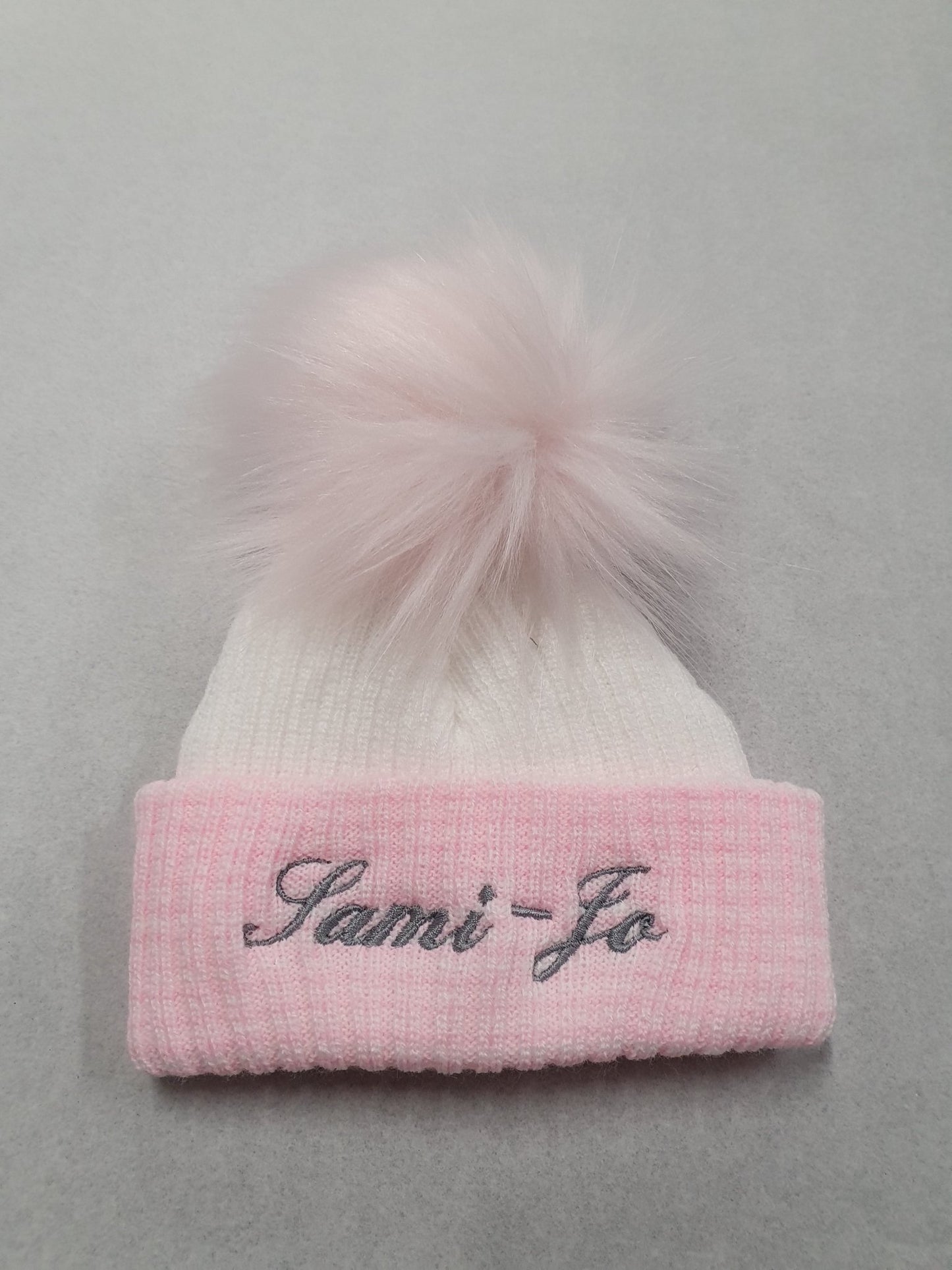 Personalised First Size Ribbed Single Fluffy Faux Fur Pom Hats - Nana B Baby & Childrenswear Boutique