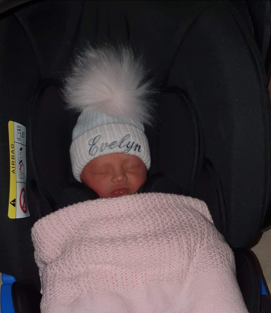 Personalised First Size Ribbed Single Fluffy Faux Fur Pom Hats - Nana B Baby & Childrenswear Boutique