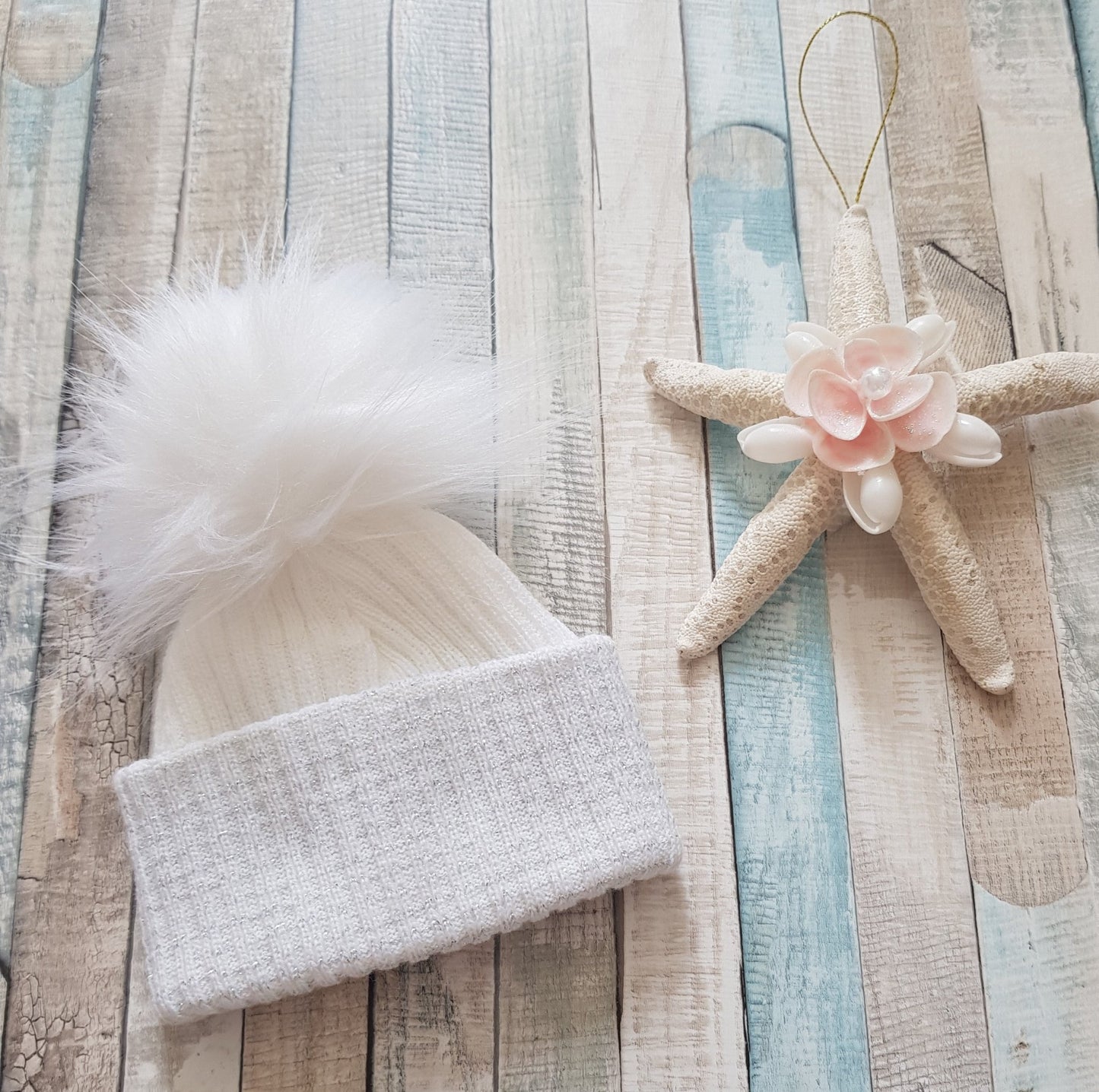 Personalised First Size Ribbed Single Fluffy Faux Fur Pom Hats - Nana B Baby & Childrenswear Boutique