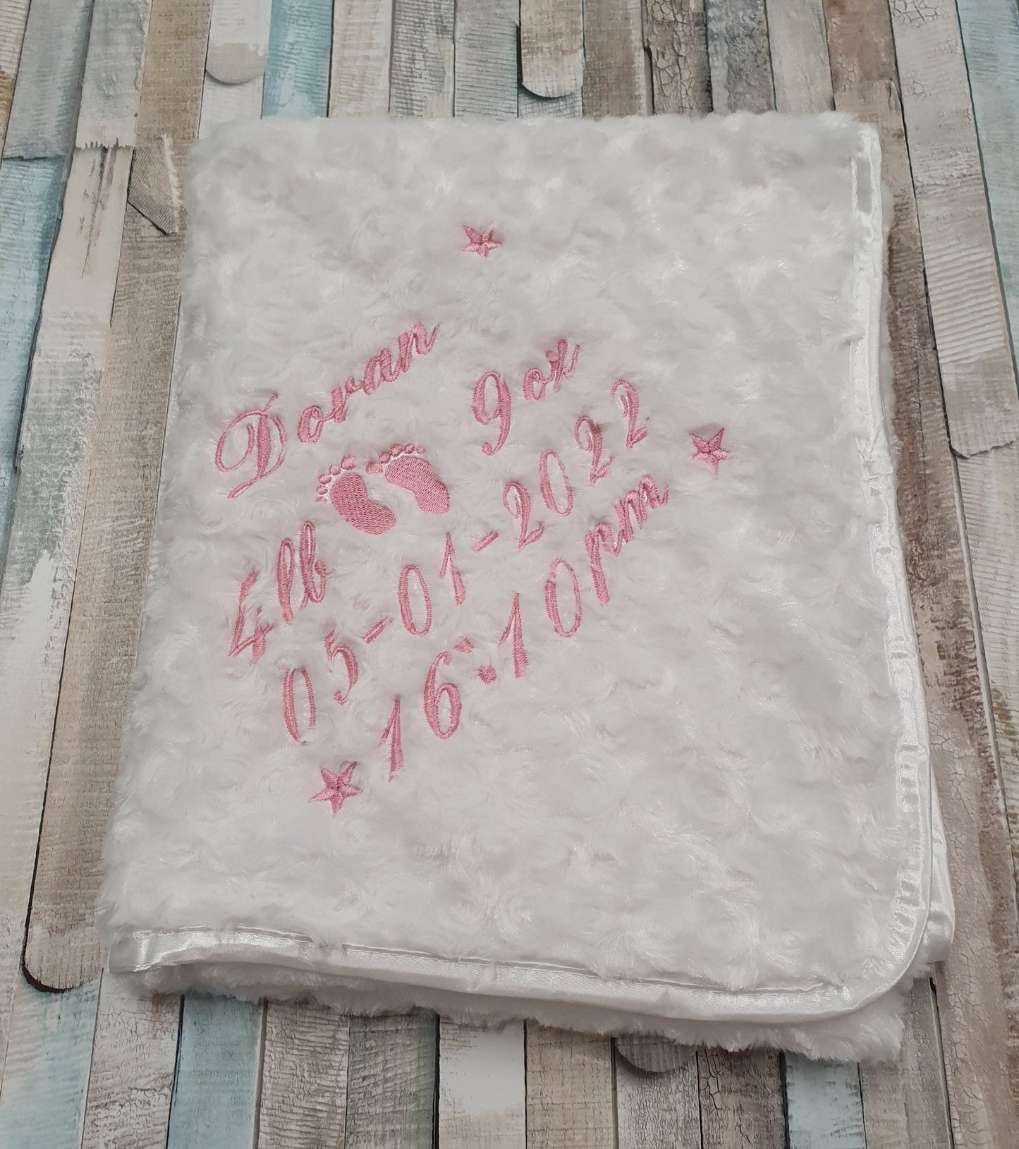 Personalised Name, Time, Date Of Birth & Weight "Soft Rose" Wrap - Nana B Baby & Childrenswear Boutique