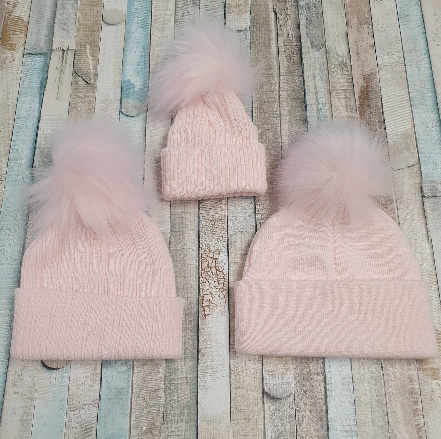 Personalised Pink Knitted Single Pink Fluffy Faux Fur Pom Hat - Nana B Baby & Childrenswear Boutique