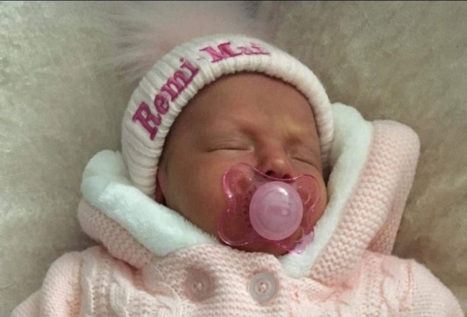Personalised White Knitted Single Pink Fluffy Faux Fur Pom Hat - Nana B Baby & Childrenswear Boutique