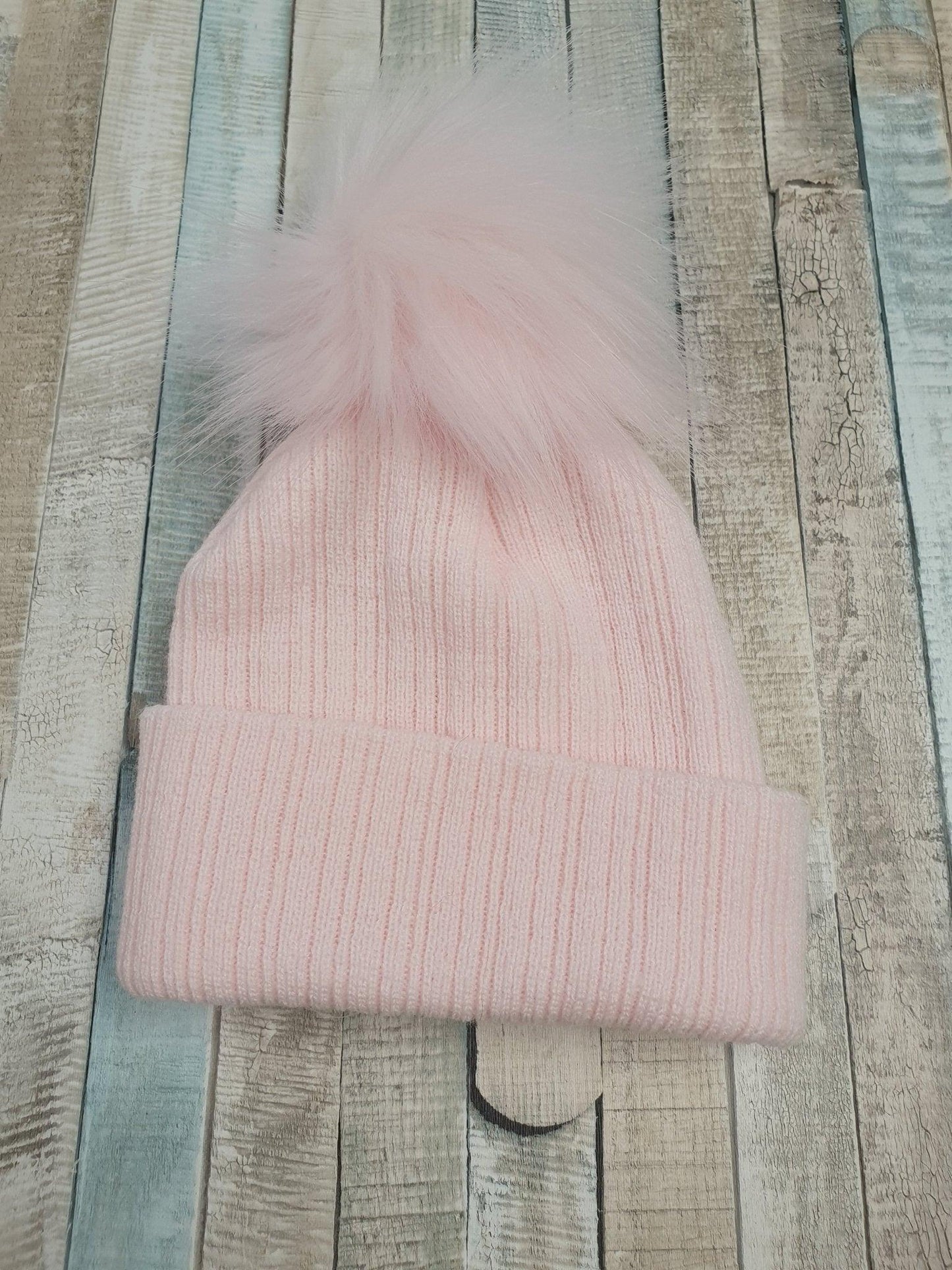 Pink Knitted Single Pink Fluffy Faux Fur Pom Hat - Nana B Baby & Childrenswear Boutique
