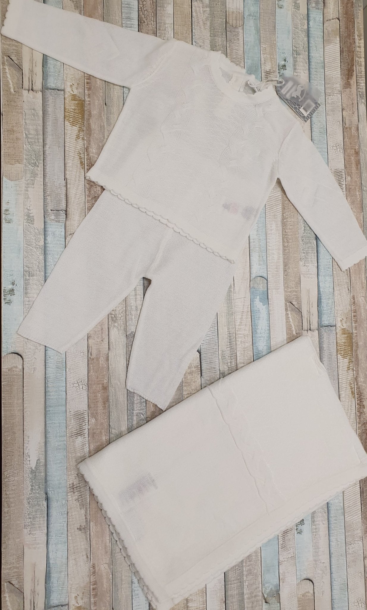 Unisex Baby White Knitted 2 Piece Set With Shawl - Nana B Baby & Childrenswear Boutique