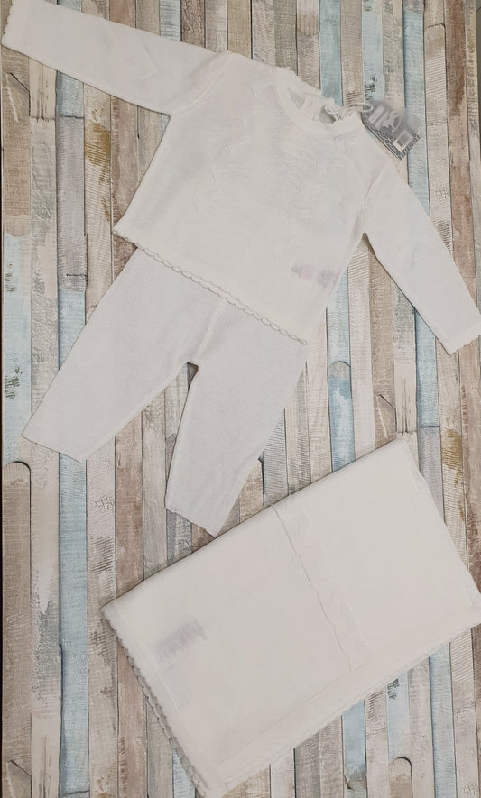 Unisex Baby White Knitted 2 Piece Set With Shawl - Nana B Baby & Childrenswear Boutique