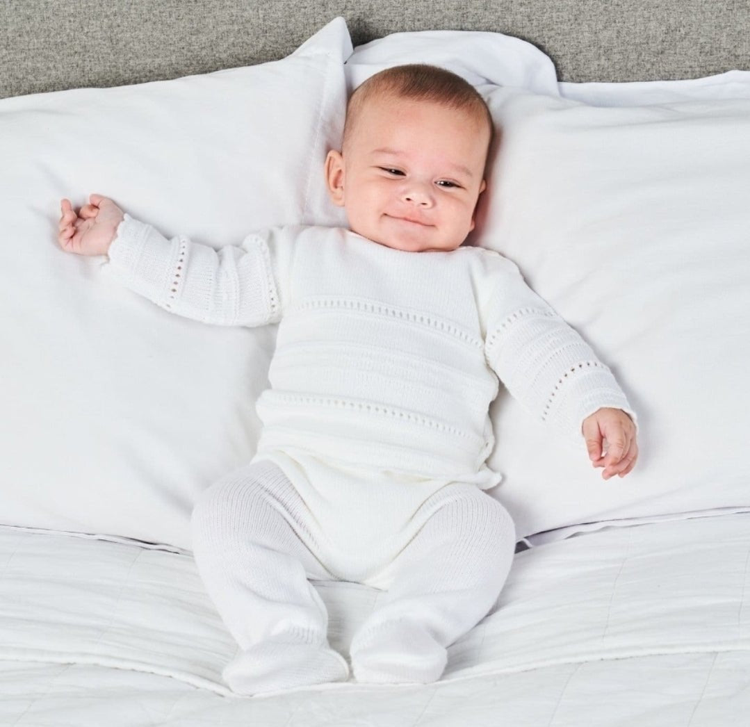 Unisex Baby White Knitted Pointelle Two Piece - Nana B Baby & Childrenswear Boutique