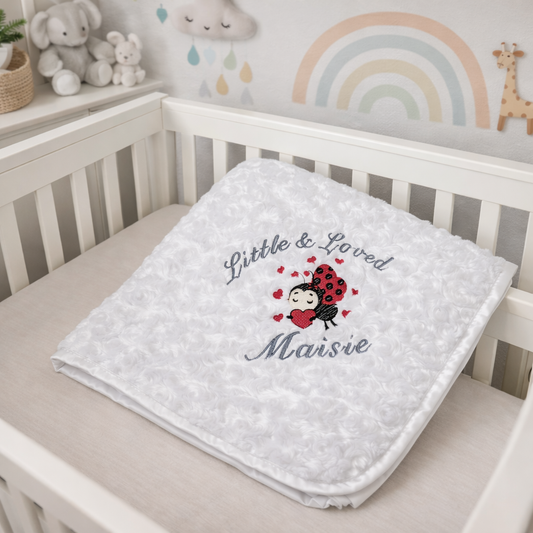 Personalised Little And Loved Ladybird Soft Rose White Wrap