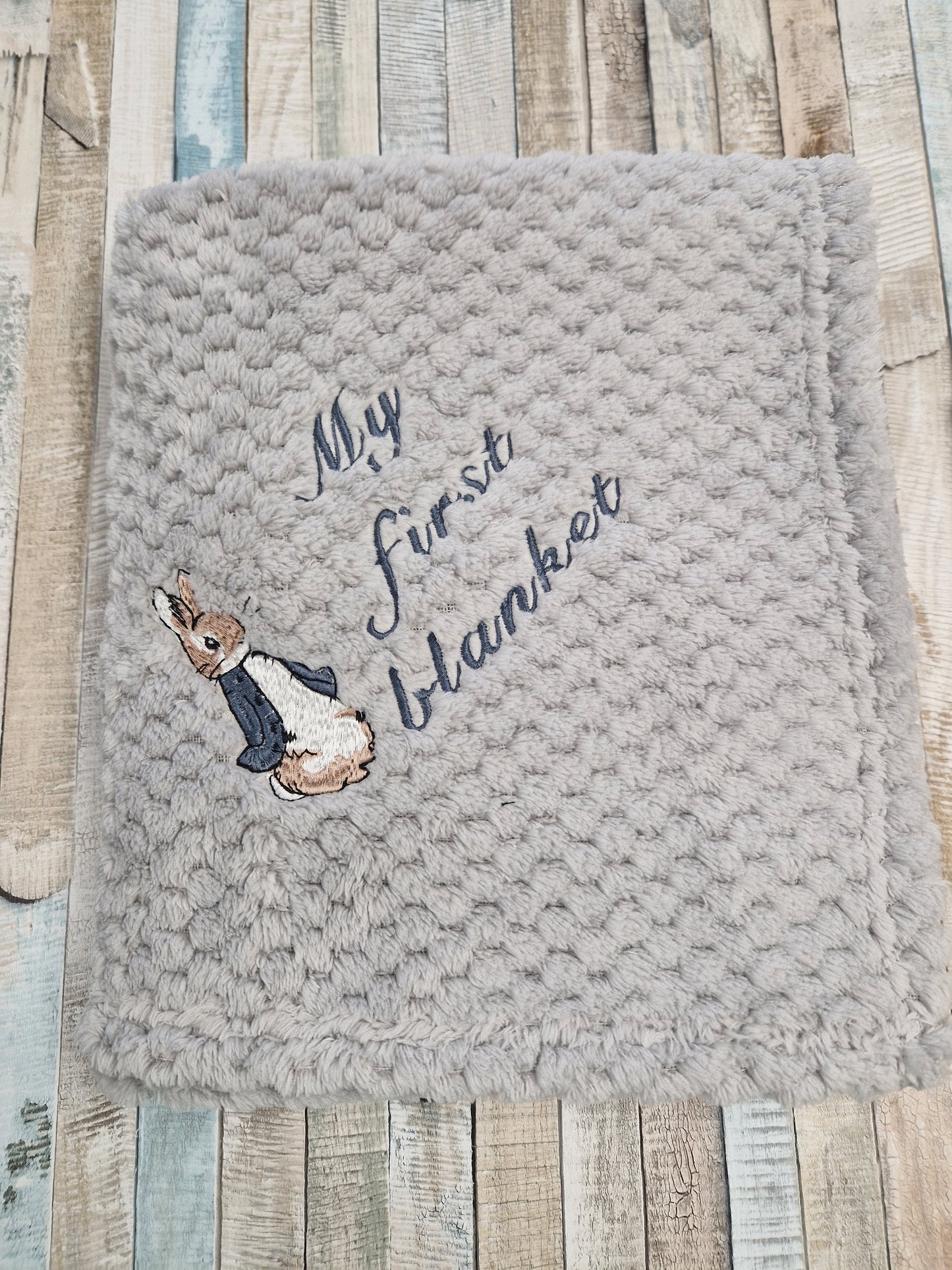 Personalised Baby My First Blanket Grey Rabbit Wrap