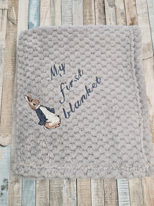 Personalised Baby My First Blanket Grey Waffle Rabbit Wrap