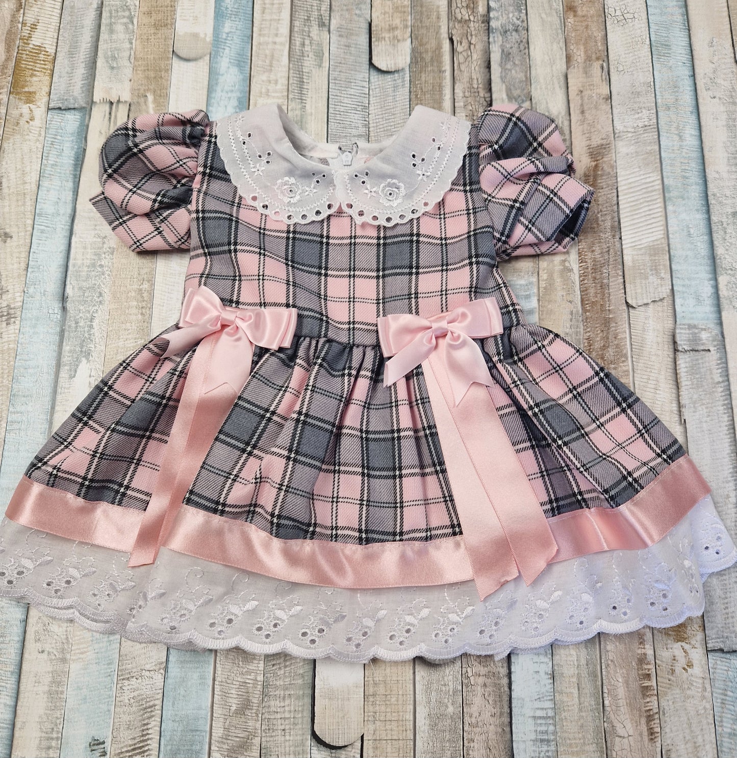Baby Girls Grey & Pink Tartan Dress